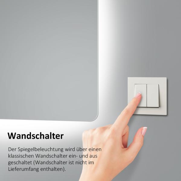 EMKE LED Badspiegel mit Beleuchtung 70x50cm Kaltweiß Wandschalter Badezimmerspiegel Bild 2
