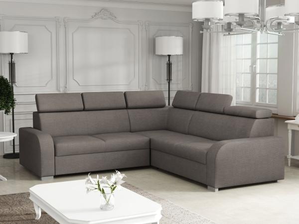 Ecksofa Apollo 2rR2p mit Schlaffunktion und Bettkasten, L-Form, Einstellbare Kopfstützen (Farbe: Crown 04)