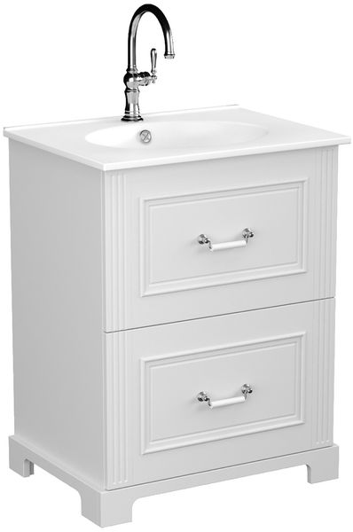 BADEDU RILA Waschbecken mit Unterschrank 60 cm breit, Weiß matt, Waschbecken Keramik Weiß, mit Füßen
