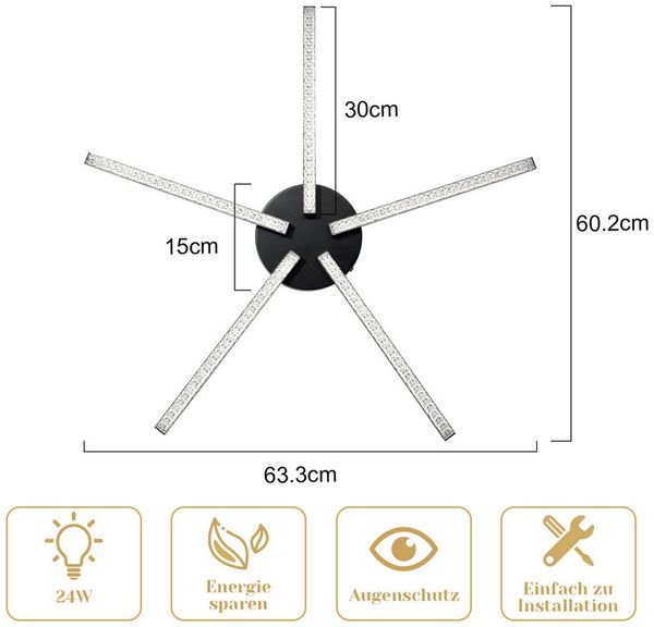 Nettlife LED Deckenleuchte Deckenlampe 24W Warmweiß Schwarz, LED fest integriert, Warmweiß, Flur Küche