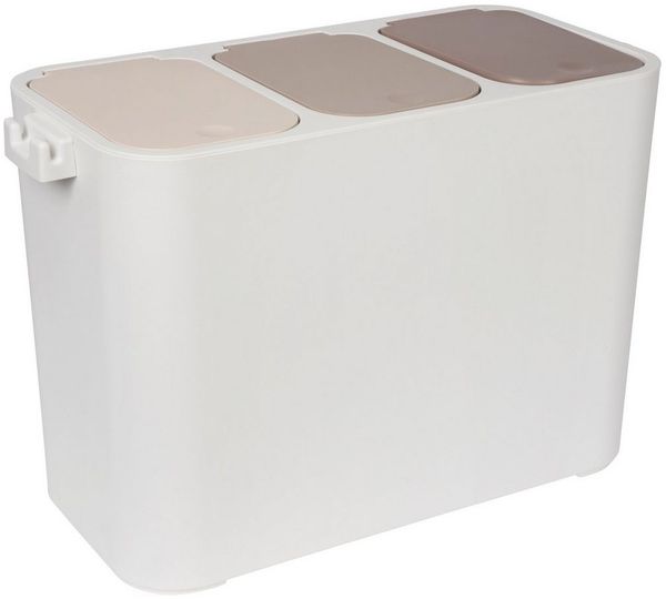ONVAYA® Mülltrennsystem Ben | 36 Liter | Mülltrennung mit Mehreren Fächern | Mülleimer in Creme-weiß | Abfalleimer für Küche & Bad