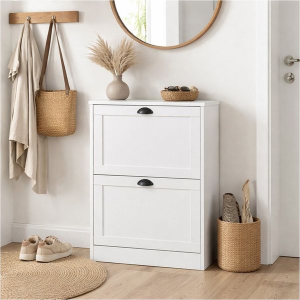 HTI-Living Schuhschrank Schuhschrank Thekla mit 2 Klappen Weiß (Stück, 1-St, 1 Schuhschrank)