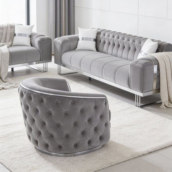 Palms-Store Sofa Imperial Premium Chromfarben, 6 Farben verfügbar, 3-Sitzer mit Schlaffunktion, Sitzausführung wählbar