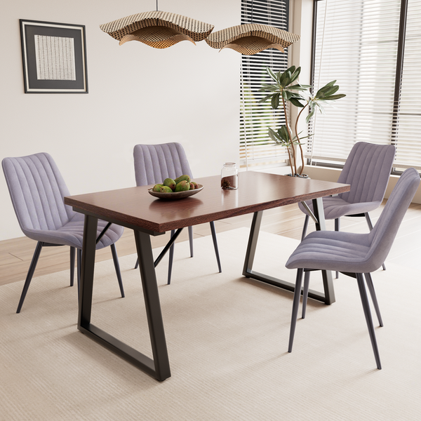 HOMAVO 5-Teiliges Esszimmerstühle, Metall & MDF Esstisch 140x75x80cm (Holzoptik), 4er-Set Stuhl (Samt Hellgrau)
