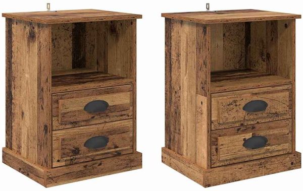2er-Set Nachttische, Beistelltische für Schlafzimmer Altholz 36 x 43 x 60 cm Holzwerkstoff