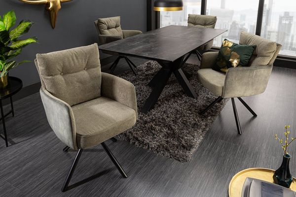 riess-ambiente Polsterstuhl BIG GEORGE grün / schwarz · Esszimmerstuhl mit Armlehne (Einzelartikel, 1 St), Samt-Bezug · Stoff-Sitzfläche · 360° drehbar · Federkern · Metall