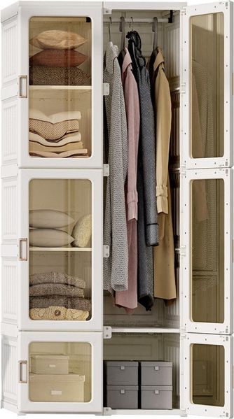 Furnishings Home Kleiderschrank Hochschränke Faltbares Garderobe (7 Fächer, 6 Türen, 1 Kleiderstange, 69 x 50 x 170 cm) Mit Kleiderstange, Versteckter Türgriff