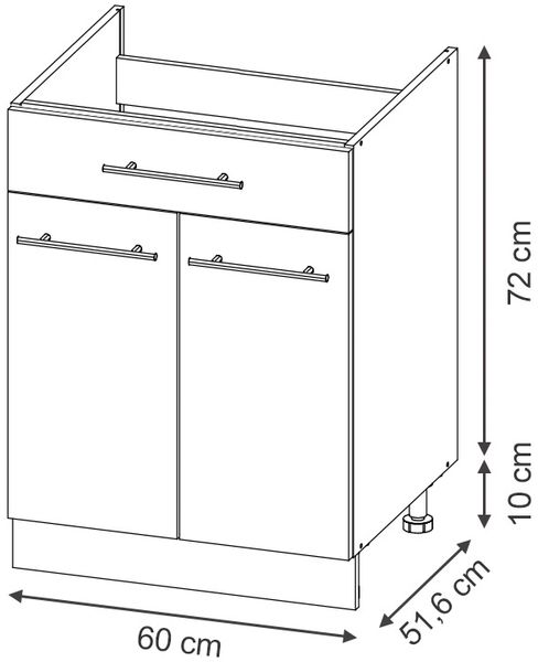 Unterschrank für Spüle/Kochfeld Fame-Line Anthrazit Hochglanz/Weiß 60 cm mit Schublade, ohne Arbeitsplatte Vicco Bild 2