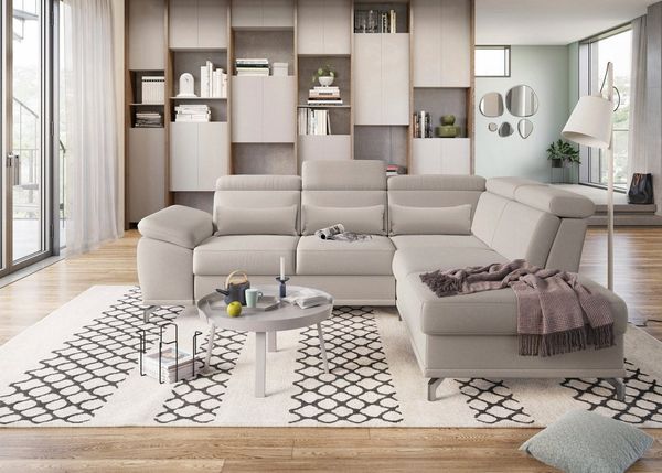 sit&more Ecksofa Cabrio L-Form, mit Sitztiefenverstellung, Arm- und Kopfteilverstellung, 3 Nierenkissen, Federkern, optional Bettfunktion und Stauraum