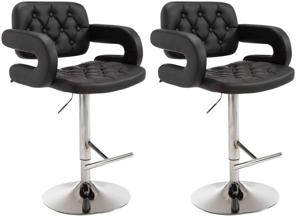 2er Set Barhocker BURID - Kunstleder Schwarz 62x55x103 cm Silber | Barstuhl Höhenverstellbar Mit Lehne Drehbar Tresenhocker Tresenstuhl Kneipenhocker