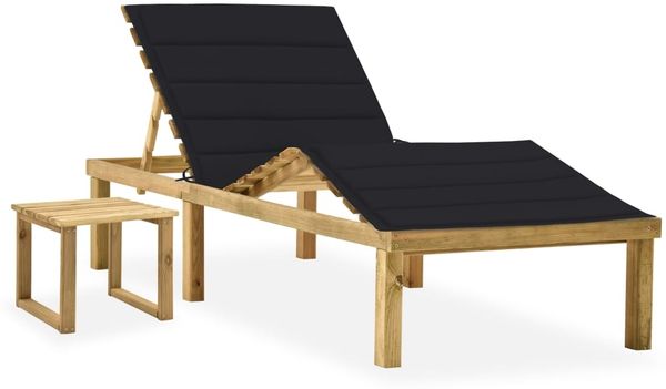 Garten-Sonnenliege, Gartenmöbel mit Tisch und Auflage Kiefer Imprägniert