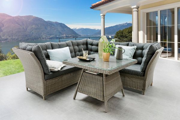 Destiny Garten-Essgruppe PALMA LUNA, (16-tlg, 2x Schenkel, 1x Eckmodul, 2x Sessel, 1x Tisch, inkl. Auflagen), Aluminium, Polyrattan
