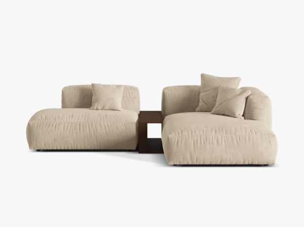 Micadoni Ecksofa Martina 2-Sitzer mit Couchtisch Rechts Samt Helles Beige