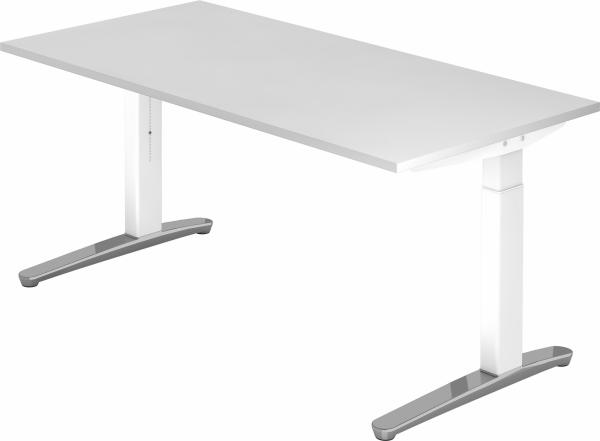 bümö manuell höhenverstellbarer Schreibtisch 160x80 in weiß, Gestell in weiß/alu - PC Tisch höhenverstellbar & groß, höhenverstellbarer Tisch Büro, großer Computertisch verstellbar, X16-W-WC