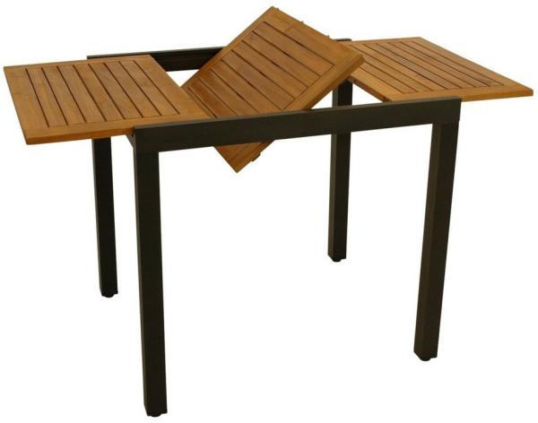 DEGAMO Gartentisch Balkontisch ausziehbar Vicenza 80/120x70 cm, Aluminium anthrazit + Akazienholz geölt, Outdoor, FSC®-Zertifiziert