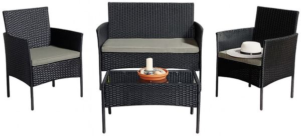 HTI-Living Garten-Essgruppe Outdoor Möbel Anthrazit 4-teiliges Set, (Stück, 4-tlg, 1 Zweisitzer, 2 Stühle, 1 Tisch), Sitzgruppe Terrassenmöbel