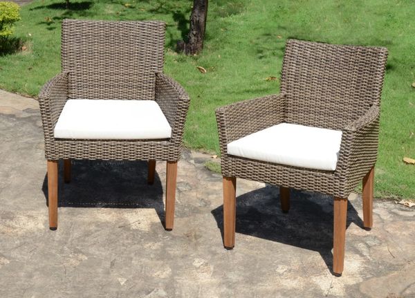 2x Armstuhl + Kissen Gartenstuhl Garten Stühle Stuhl Akazie Rattan Optik Möbel