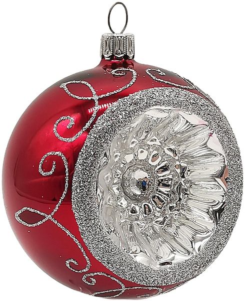 Reflexkugel stierblut glanz / silber Ø 8cm Schatzhauser Thüringer Glas und Weihnachtsschmuck