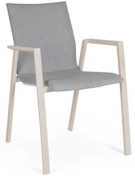 Gartenstuhl Enodo aus Aluminium, modern und stapelbar, gepolstert, beige Pelikan, Outdoor