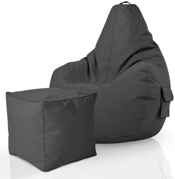 Green Bean® Bean Bag-Sitzsack + Hocker, 2er-Set, waschbar & schmutzabweisend, Polyester / PVC, EPS-Füllung, Anthrazit