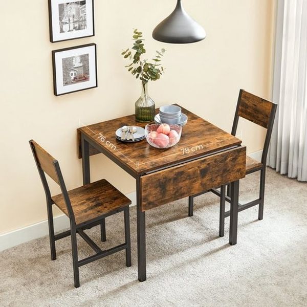 Vasagle Essgruppe, Küchentisch mit 2 Holzstühle, klappbar, Esstisch-Set