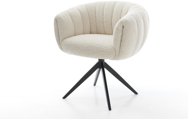 Drehstuhl Jada-Flex Teddystoff Beige Kreuzgestell breit Schwarz 360° drehbar Wippfunktion Taschenfederkern