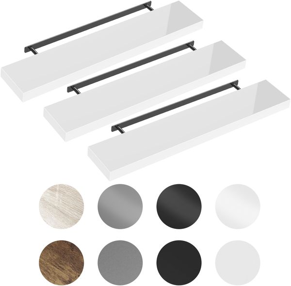 CASARIA® 3x Wandregal 110cm Holz Hochglanz Grau Regal Bild 10