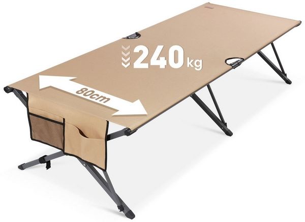 HOMECALL Klappbett Feldbett Camping klappbar 210×80 cm bis 240 kg (Campingbett extra breit mit 600D Oxford-Gewebe, verstärkte X-Beine, faltbares Klappbett mit Seitentasche) 600D Oxford-Gewebe, : Strapazierfähig & atmungsaktiv