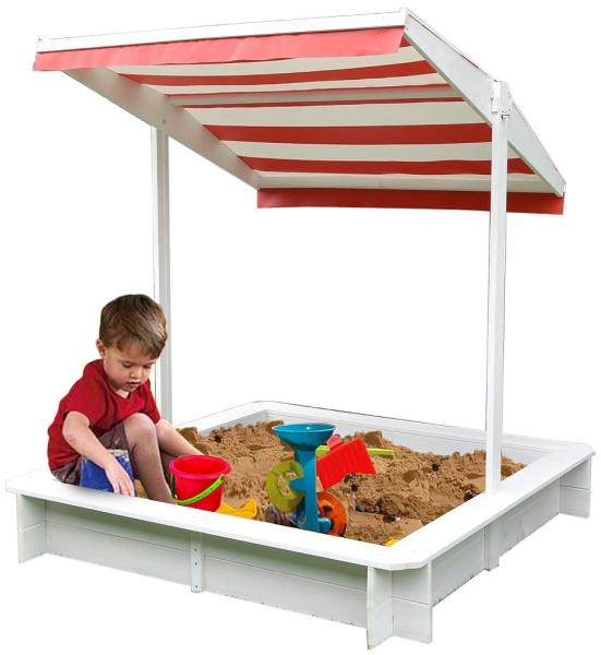 Feel2Home Sandkasten, Fichtenholz weiß / rot, 120 x 120 x 120 cm