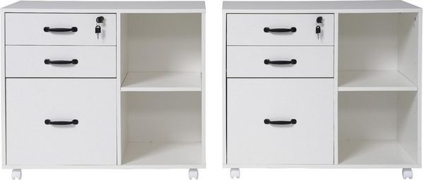 JOIVI Aktenschrank Aktenschrank mit Räder (mit 3 Schubladen und 2 offenen Ablagen, 2-tlg Mobiler Druckertisch für A4, Legal, Letter) ideal für Büro, Arbeitzimmer, Wohnzimmer, Weiß