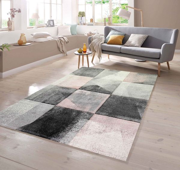 TeppichHome24 Teppich Teppich Karomuster in grau rosa creme, rechteckig