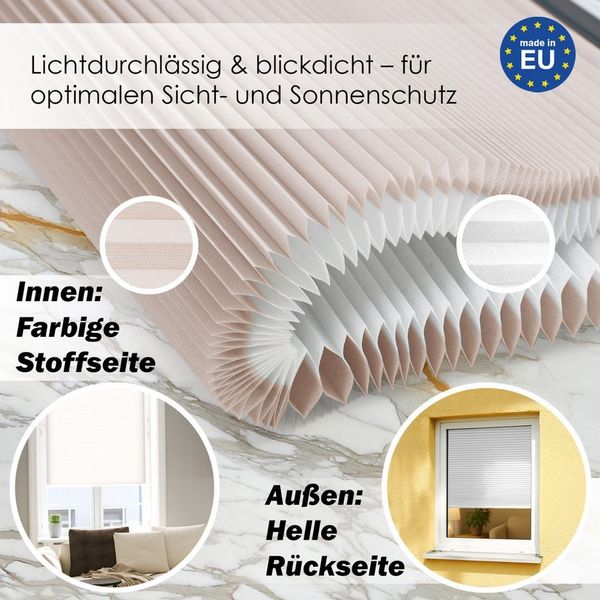 DomDeco Wabenplissee Premium Plissee ohne Bohren, lichtdurchlässig, Sichtschutz, verspannt, blickdicht, Klemmfix, UV-Schutz, modernes Fensterplissee