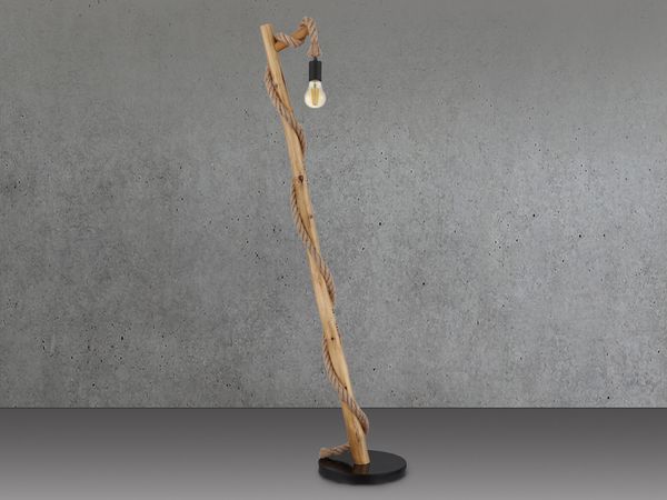 LED Stehleuchte mit Hanfseil und Holzstab, Höhe 150cm Bild 4