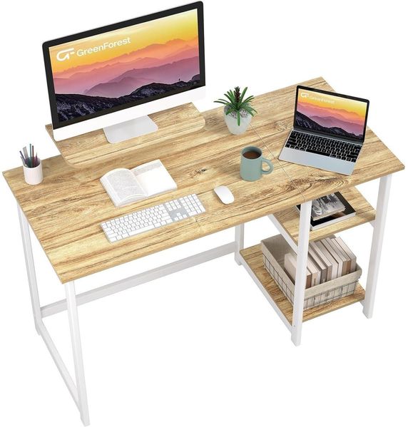 Kleiner Schreibtisch mit Stauraum 100cm Computertisch Monitorständer Beige
