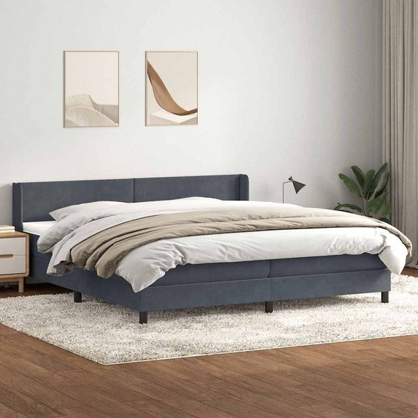 vidaXL Boxspringbett mit Matratze Dunkelgrau 180x220 cm Samt 3317998