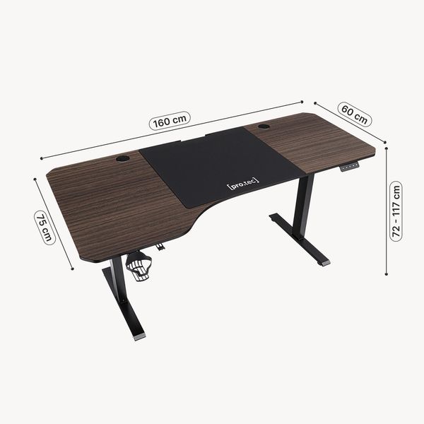 Höhenverstellbarer Tisch Stryn 160x75 cm Walnussoptik [pro. tec] Bild 2