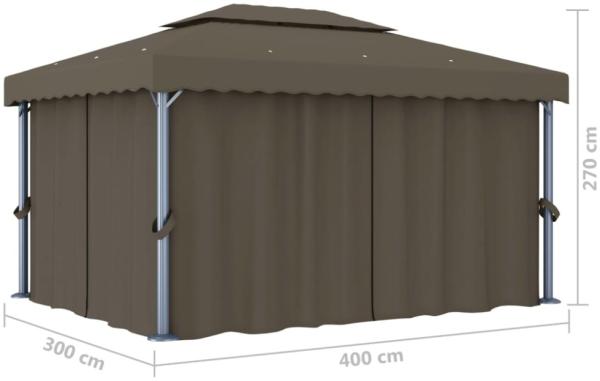 vidaXL Pavillon mit Vorhang, Aluminium/Polyester Taupe, 4x3 m Bild 7