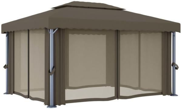 vidaXL Pavillon mit Vorhang, Aluminium/Polyester Taupe, 4x3 m Bild 5