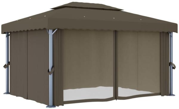 vidaXL Pavillon mit Vorhang, Aluminium/Polyester Taupe, 4x3 m Bild 4