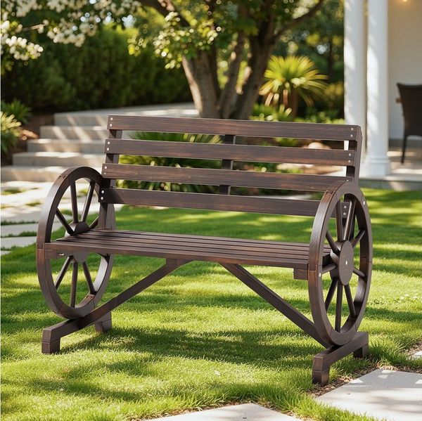 Bealife Gartenbank Aus Holz, für zwei Personen, 102 x 56 x 79 cm (Design mit Rädern an den Armlehnen)
