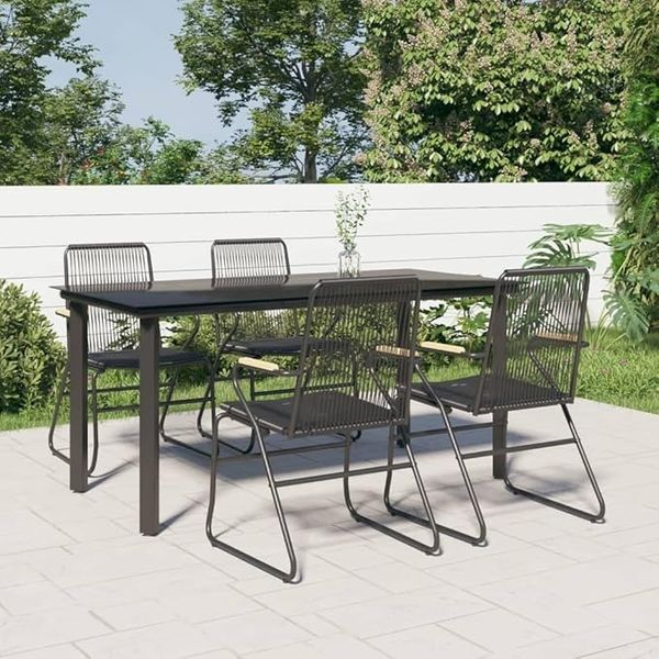 IKAYAA Garten-Essgruppe (Tisch & 4 Stühle) aus PVC-Rattan – Gartenmöbel-Set für den Außenbereich