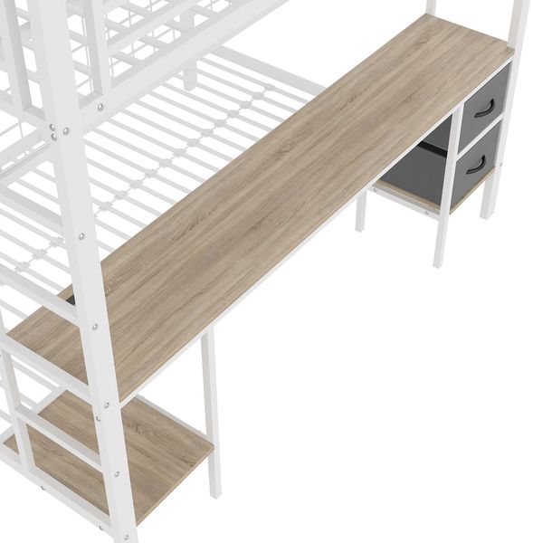 Etagenbett mit Schreibtisch und LED-Beleuchtung (90x200cm/140x200cm), Metallbett mit Rausfallschutz, Jugendbett Bild 10