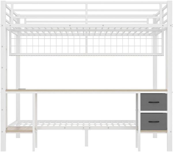 Etagenbett mit Schreibtisch und LED-Beleuchtung (90x200cm/140x200cm), Metallbett mit Rausfallschutz, Jugendbett Bild 8