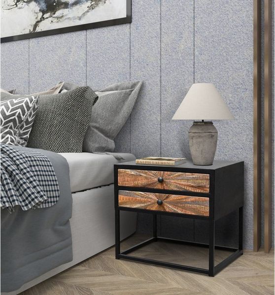 loft24 Nachtschrank Tanay Nachttisch, Beistelltisch, 2 Schubladen, Mangoholz