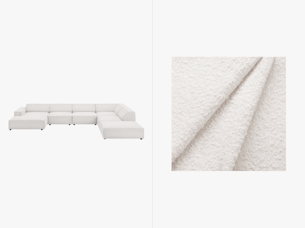 Micadoni Panorama-Ecksofa Jodie 7-Sitzer Rechts Boucle Baloo Weiß