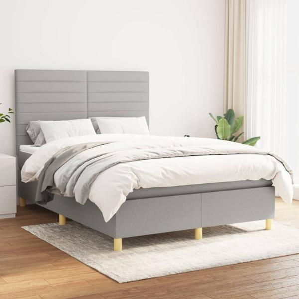 vidaXL Boxspringbett mit Matratze Hellgrau 140x190 cm Stoff 3142409