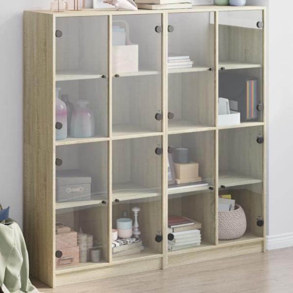 vidaXL Bücherschrank mit Türen Sonoma-Eiche 136x37x142cm Holzwerkstoff 3206519