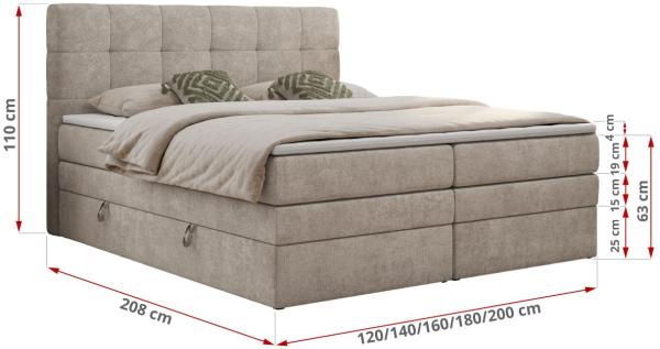 Boxspringbett mit Kopfteil und Topper, Polsterbett - LUKA-KING - 160x200cm - Beige Stoff - H3 Bild 5