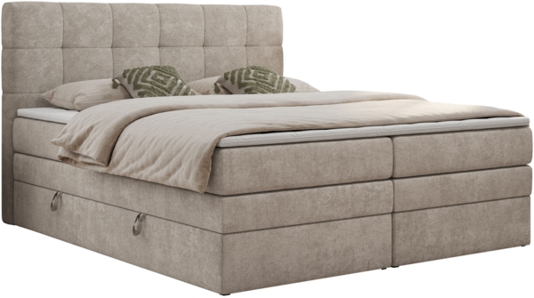 Boxspringbett mit Kopfteil und Topper, Polsterbett - LUKA-KING - 160x200cm - Beige Stoff - H3 Bild 3