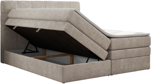 Boxspringbett mit Kopfteil und Topper, Polsterbett - LUKA-KING - 160x200cm - Beige Stoff - H3 Bild 4